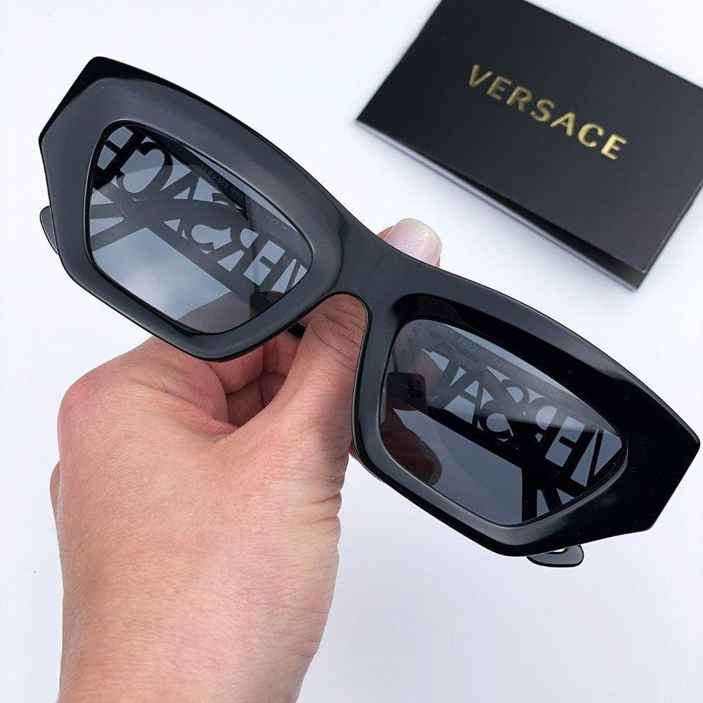 NEW Versace VE4432U 523287 Sunglasses Black Dark Grey Cat Eye Women